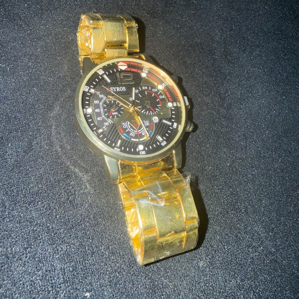 Gold Colored Eyros Watch with Black Dial - New in Packaging